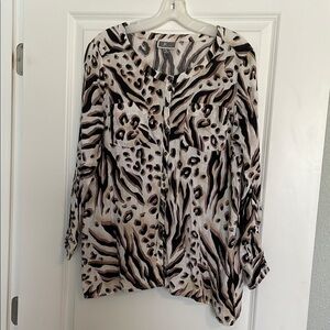 JM Collection Black  Brown & White Asymmetrical Buttoned Blouse med size 8